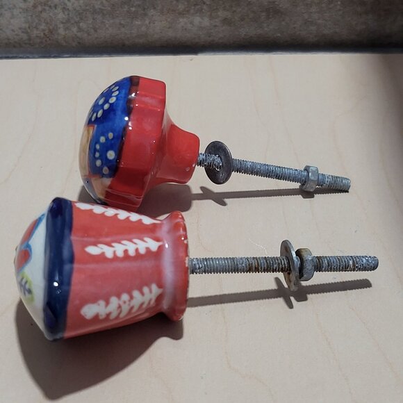 Two Decorative Multi Colored Ceramic Drawer Cabinet Knobs - Picture 3 of 10